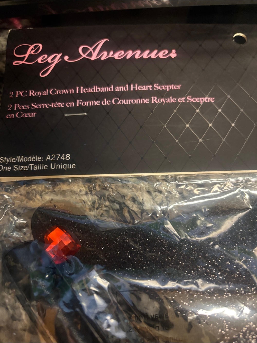 Leg Avenue Black Glitter Crown Headpiece with Red Gems - Picture 2 of 4